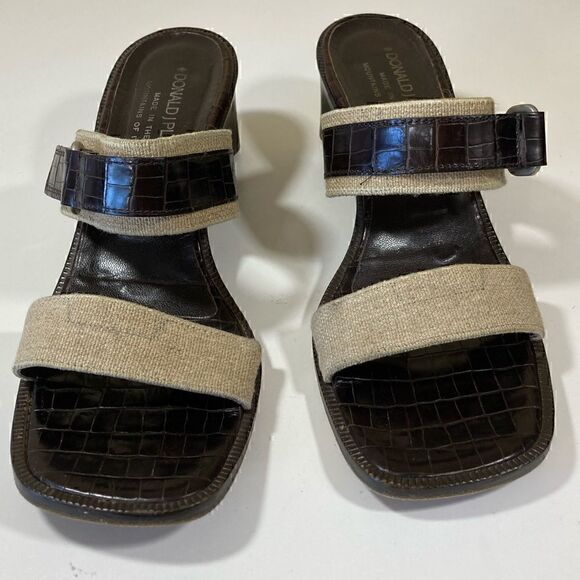 DONALD PLINER CROC EMBOSSED LEATHER & Canvas Women’s open toe sandals size 9 GUC - Picture 2 of 16